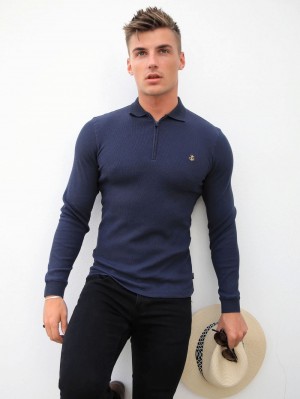 Blakely Aspen Long Sleeve Polo Donkerblauw | COREZ1589