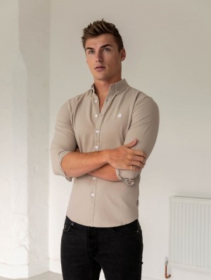 Blakely Furbank Fitted Stretch Shirt Tan | UWTLR2643